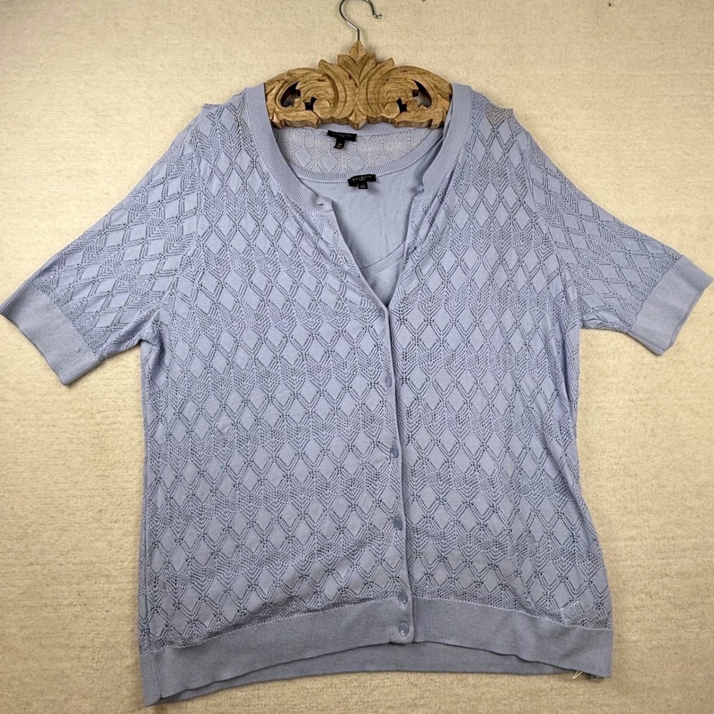 Talbots Woman 2X Light Blue Pointelle Cardigan and Tank Top 2 Piece Sweater Set